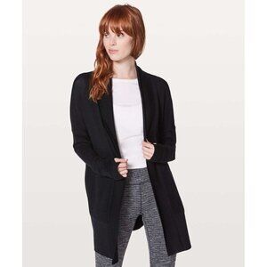 Lululemon Size 2 Black Sit in Lotus Wrap II Cardigan Sweater Merino Wool GUC*